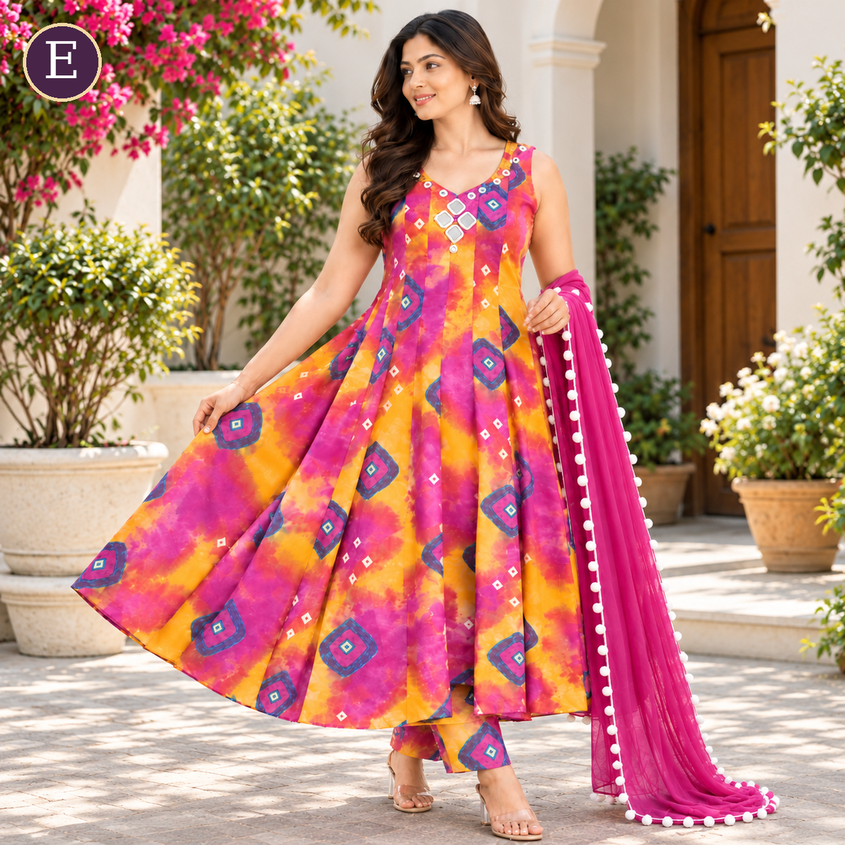 Women's Designer Bandhani Anarkali 3-Piece Suit Set with Dupatta – LSK239