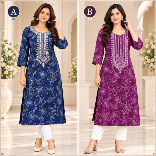 Floral Embroidered Long Jippa/Top – LJE132