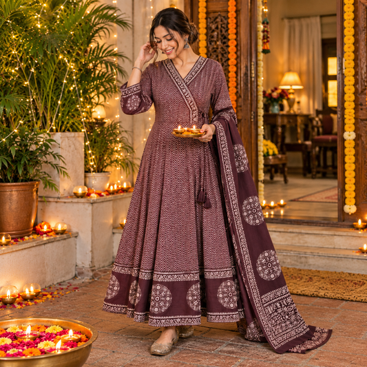 Women's Elegant Printed Anarkali Suit with Dupatta – LSK169