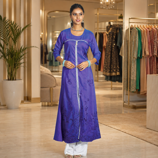 Elegant Violet Long Gown Kurta  - Q1007