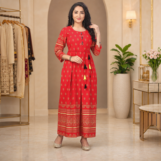 Red Ethnic Tassel Maxi Dress – Q1378