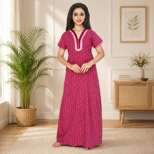 Sonali Ladies Maroon Cotton Comfy Night Wear Nighty / House Coats / Plus Size House Coats Q1637