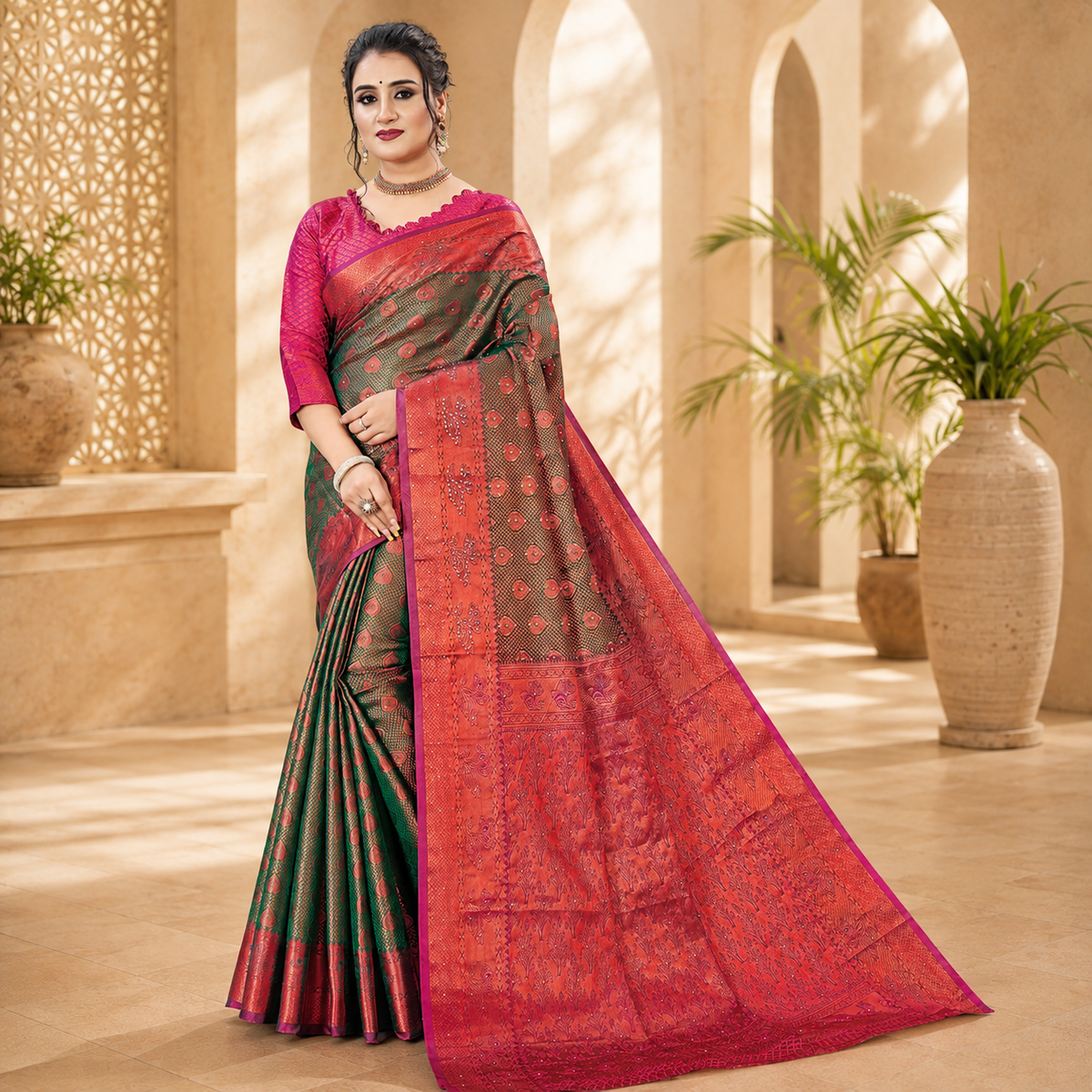 Royal Emerald Silk Saree – Q1752B