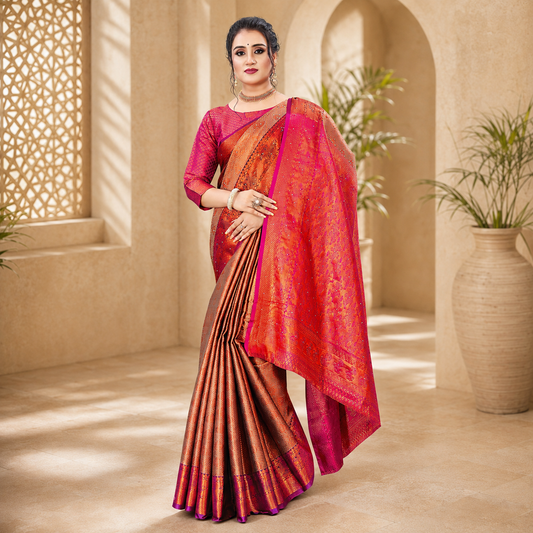 Copper Rose Silk Saree – Q1752C