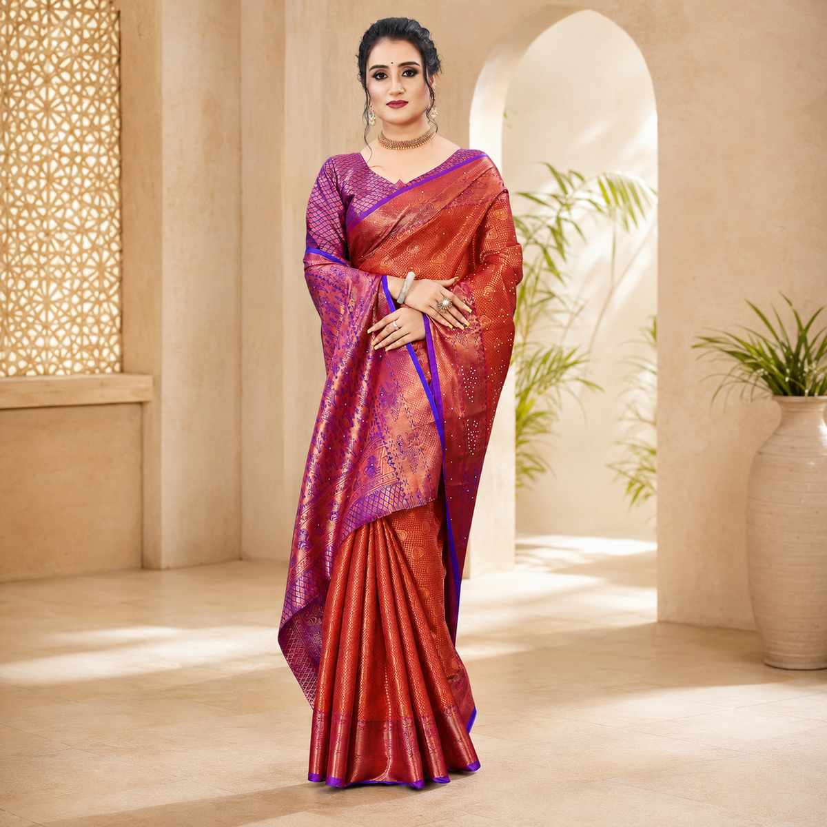 Royal Rust Silk Saree – Q1752E