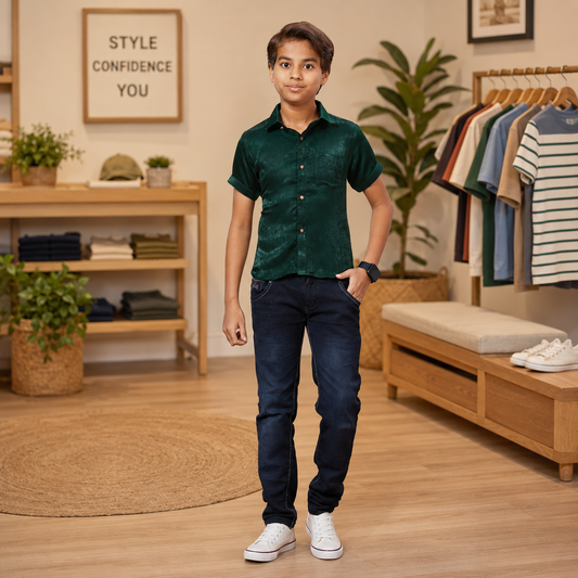 Boys’ Premium Dark Green Casual Shirt – Q1801