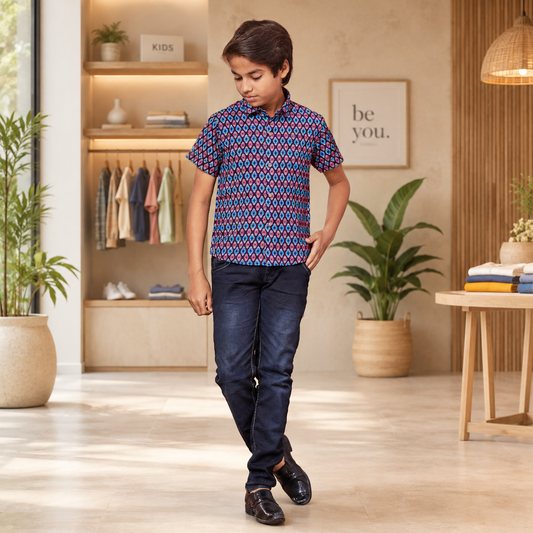 Boys’ Geometric Print Casual Shirt – Q1811