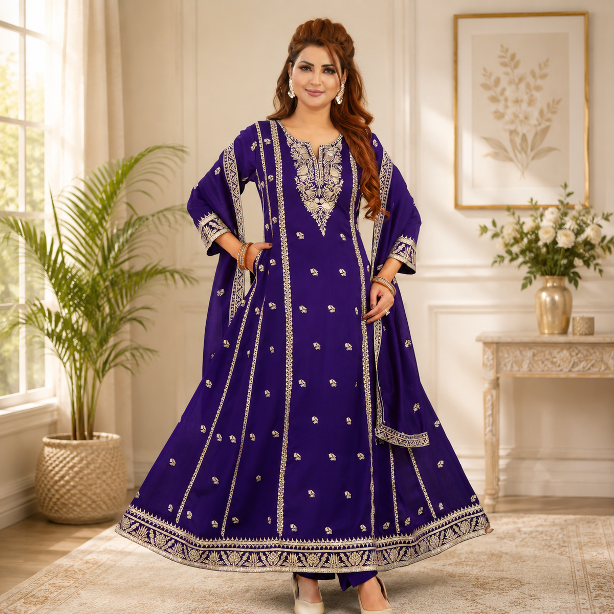 Sonali Super Premier Quality Women's Set / Embroidered Silk Suits (3 Pcs Suit) - Q1959