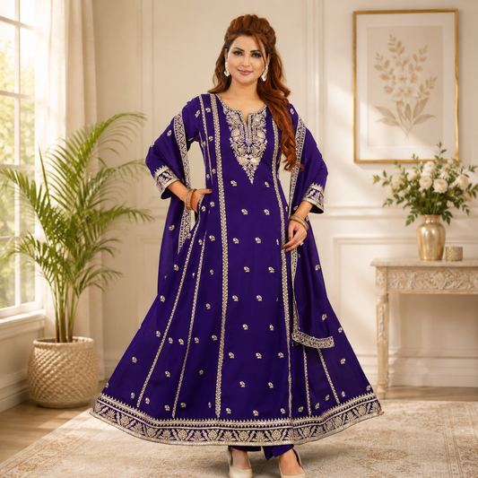 Sonali Super Premier Quality Women's Set / Embroidered Silk Suits (3 Pcs Suit) - Q1959