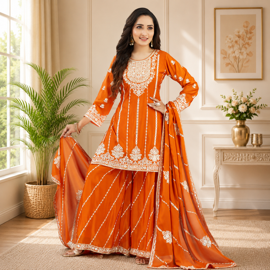 Sonali Super Premier Quality Women's Set / Embroidered Silk Suits (3 Pcs Suit) - Q1960