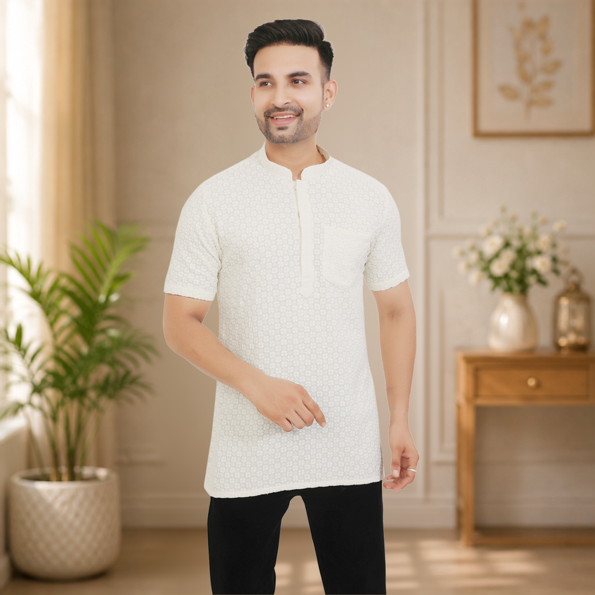 Sonali's Premier Quality Men's Top / kurta melayu / Traditional Men's Wear with Sequins Embroidery - Q1979