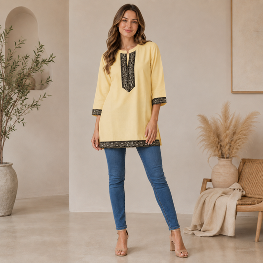 Ethnic Border Casual Tunic Top – Q1983B
