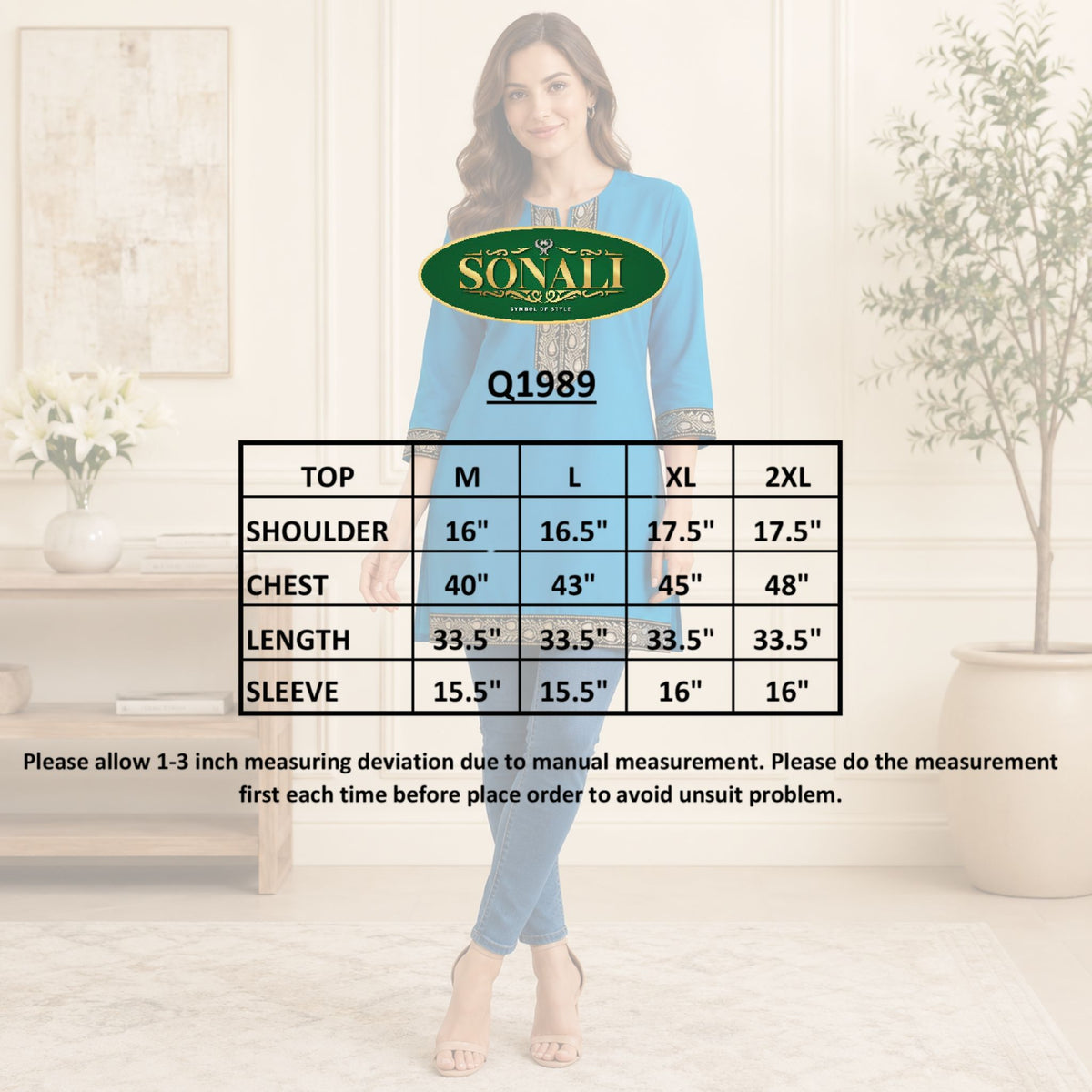 Royal Blue Lace Embroidered Long Kurti – Q1989