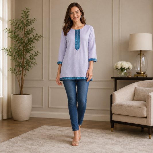 Lavender Grey Embellished Short Kurti – Q1996