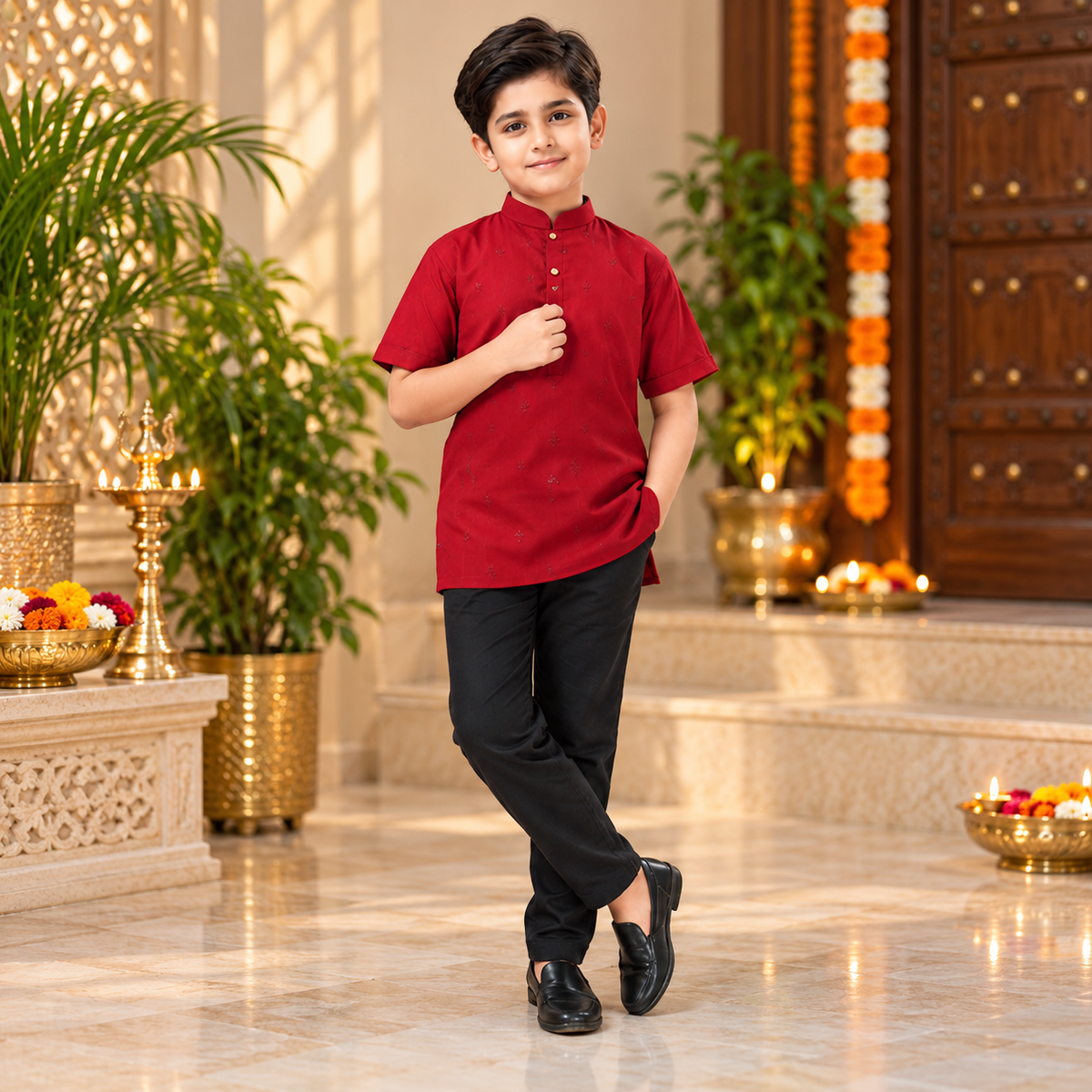 Boys' Elegant Maroon Short Sleeve Jippa – Q2001