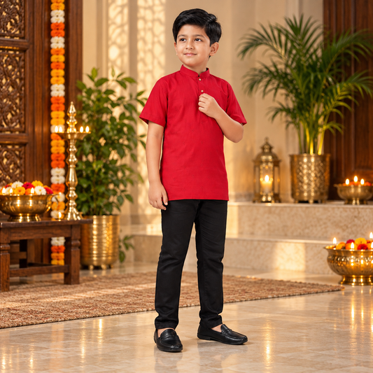 Boys' Festive Red Short Sleeve Jippa – Q2003