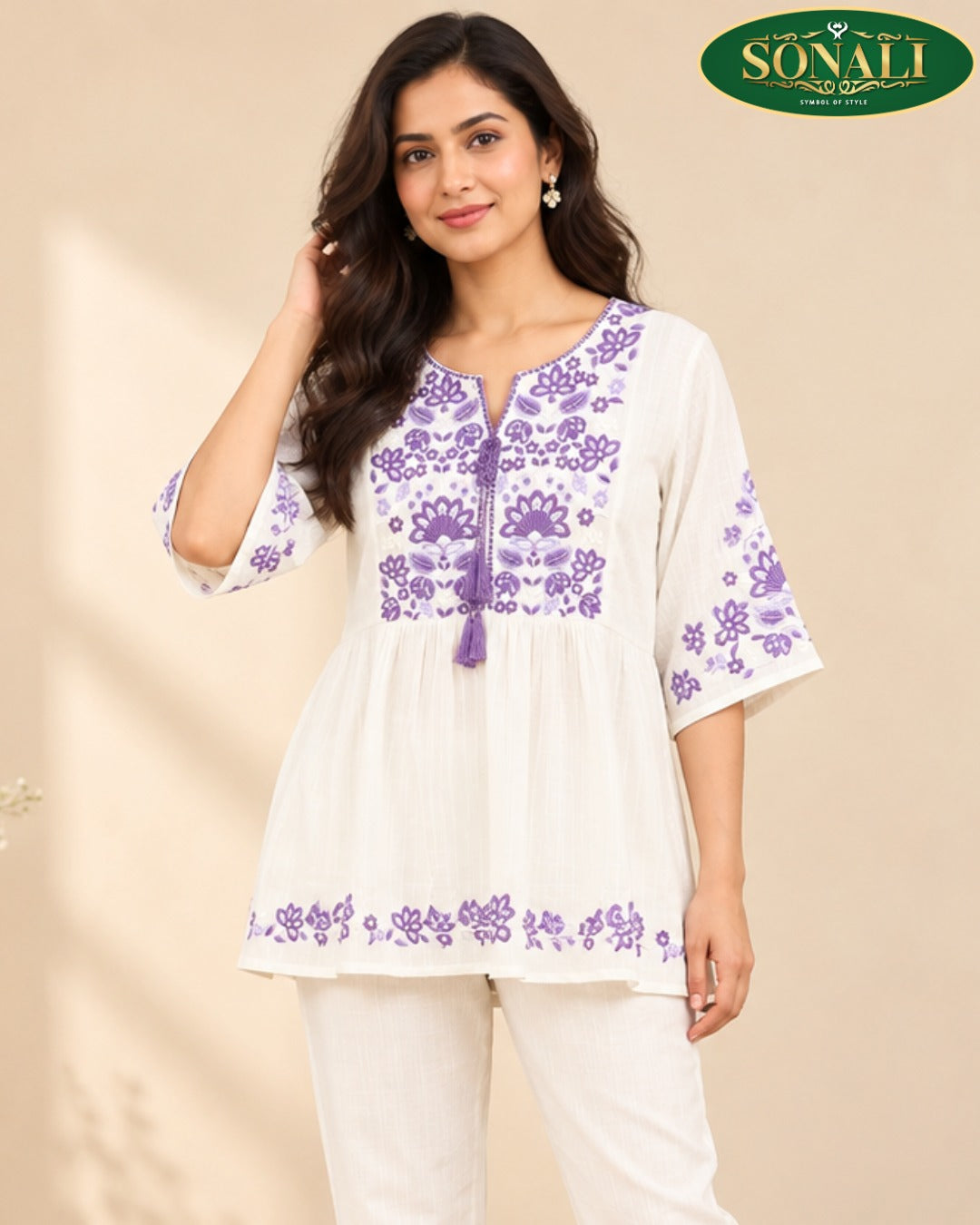 White & Purple Embroidered Top – LJE135