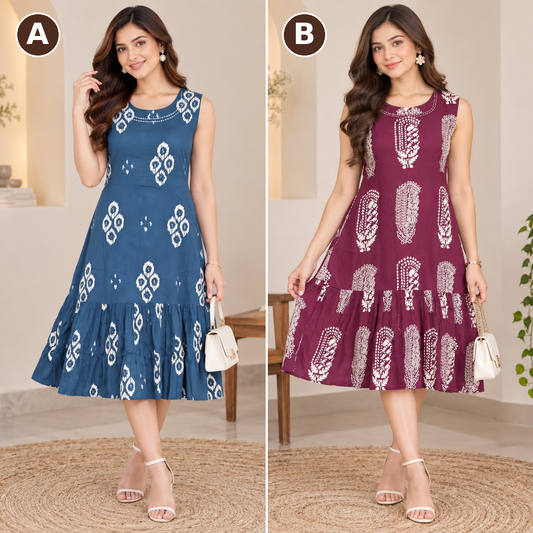 Ladies Sleeveless Floral Printed Flare Dress – Knee Length – LJE135