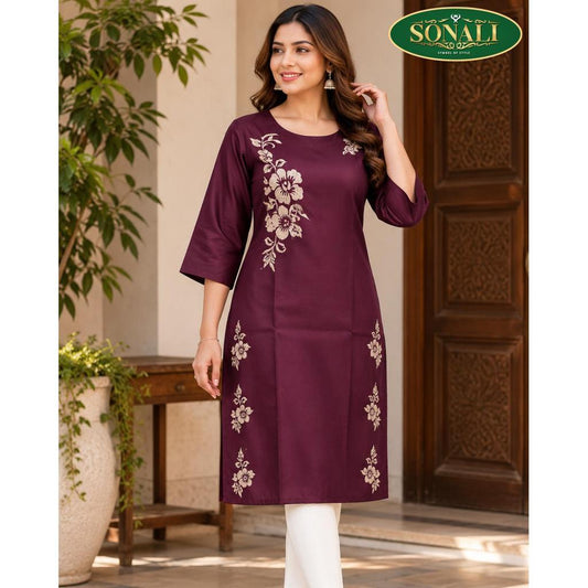 Elegant Floral Embroidered Long Kurti – 4 Colours