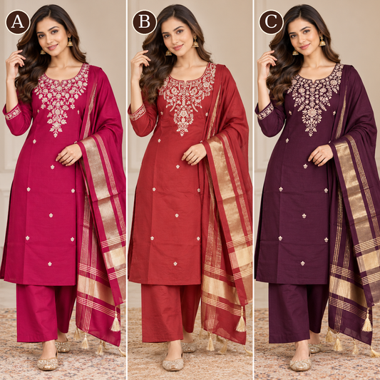 Women's Elegant Embroidered 3-Piece Salwar Suit with Dupatta – LSK269